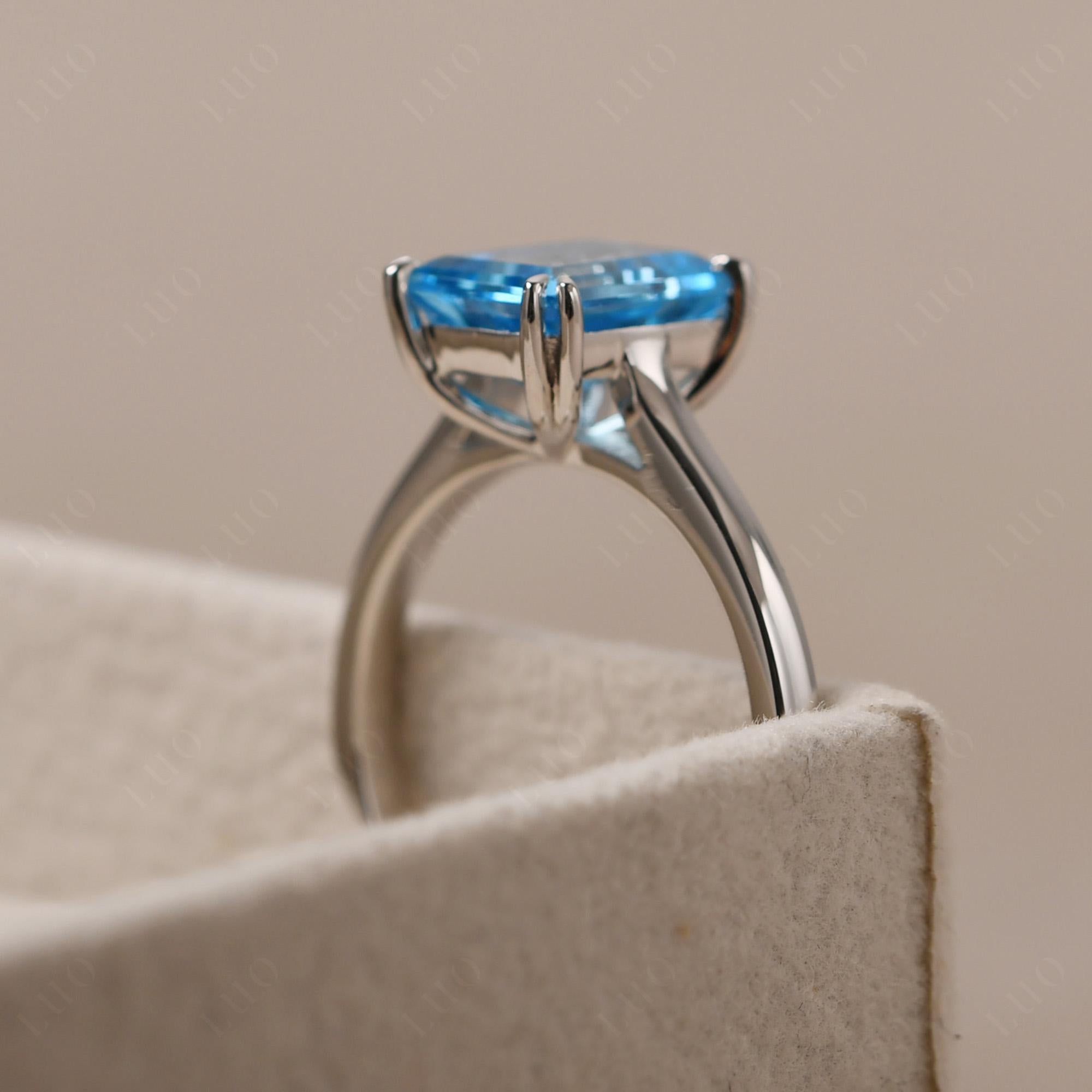 Emerald Cut Swiss Blue Topaz Solitaire Wedding Ring - LUO Jewelry