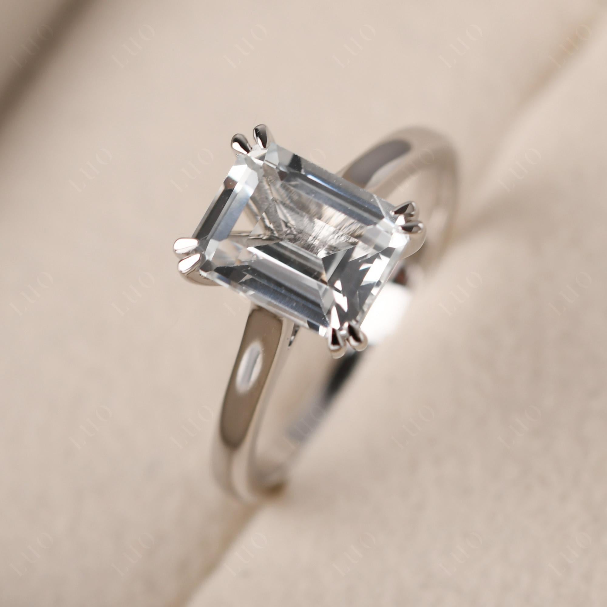 Emerald Cut White Topaz Solitaire Wedding Ring - LUO Jewelry