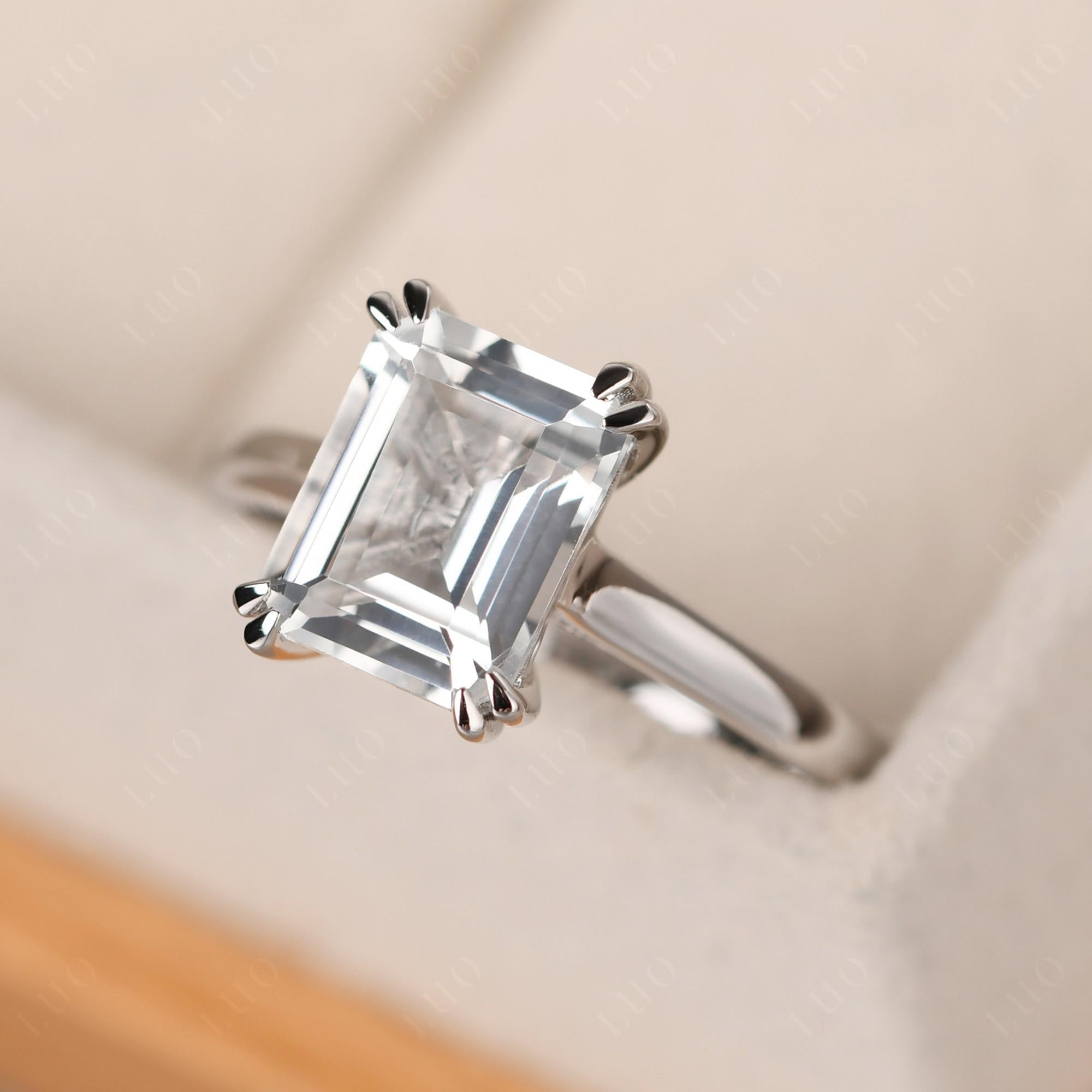 Emerald Cut White Topaz Solitaire Wedding Ring - LUO Jewelry