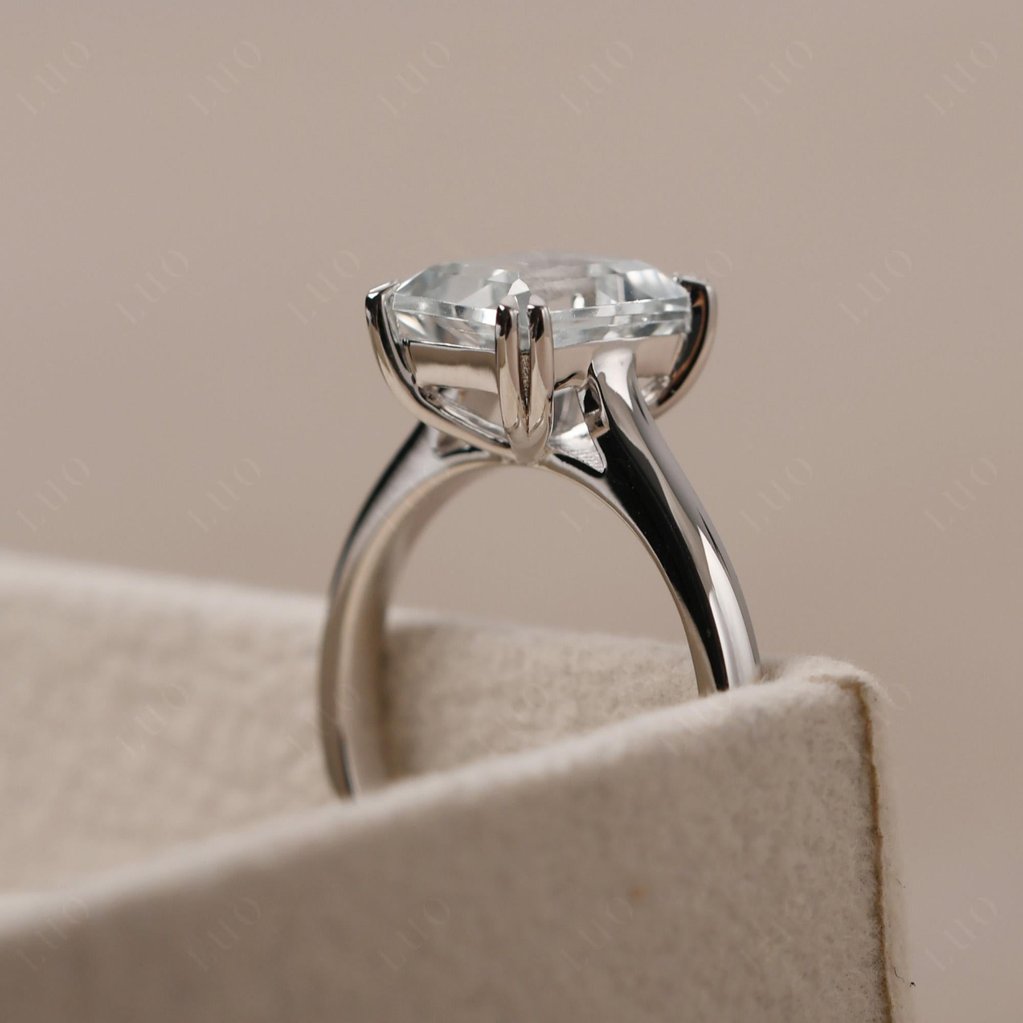 Emerald Cut White Topaz Solitaire Wedding Ring - LUO Jewelry