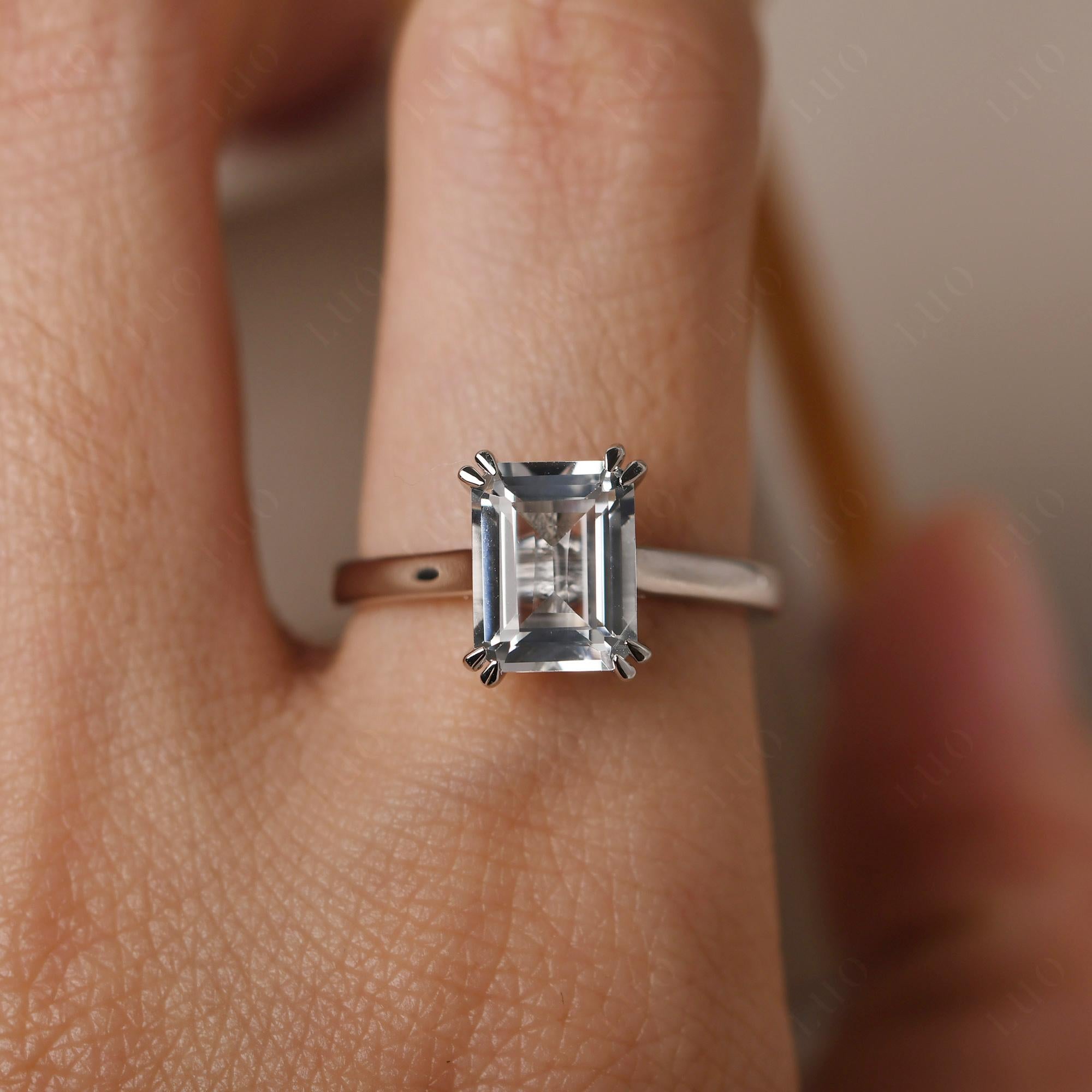 Emerald Cut White Topaz Solitaire Wedding Ring - LUO Jewelry