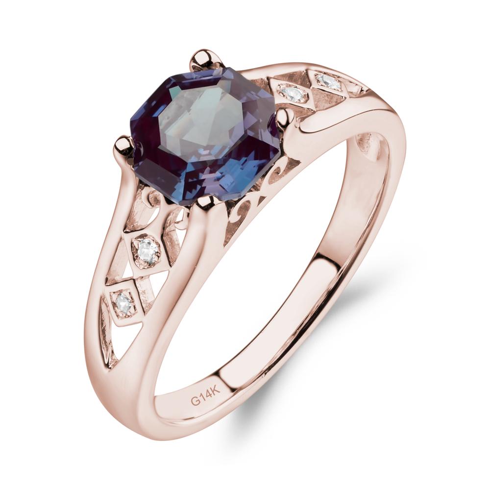 Vintage Style Octagon Cut Lab Created Alexandrite Ring - LUO Jewelry #metal_14k rose gold