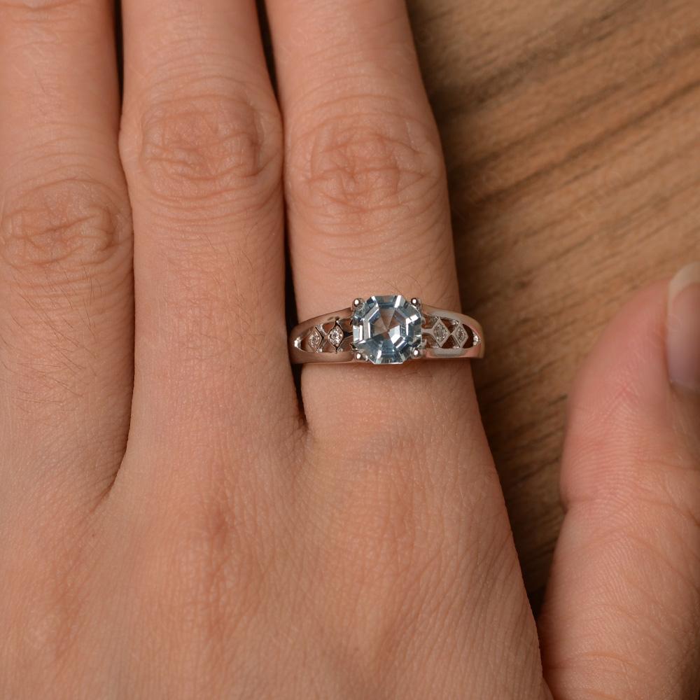 Vintage Style Octagon Cut Aquamarine Ring - LUO Jewelry
