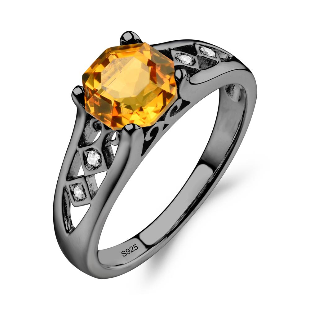 Vintage Style Octagon Cut Citrine Ring - LUO Jewelry #metal_black finish sterling silver