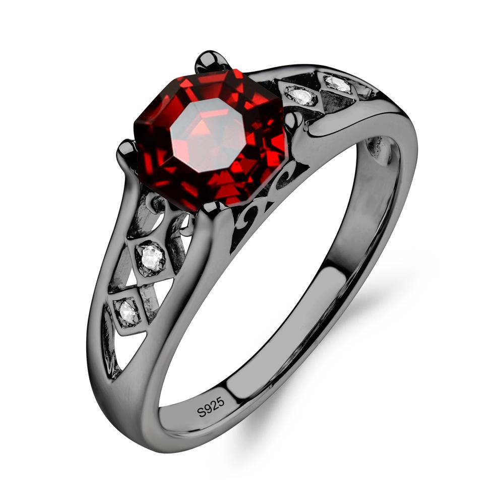 Vintage Style Octagon Cut Garnet Ring - LUO Jewelry #metal_black finish sterling silver