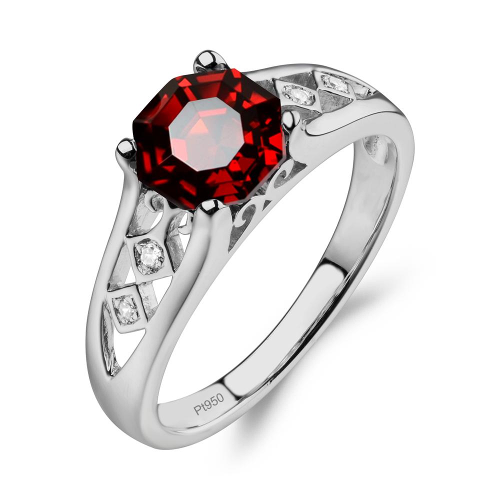 Vintage Style Octagon Cut Garnet Ring - LUO Jewelry #metal_platinum