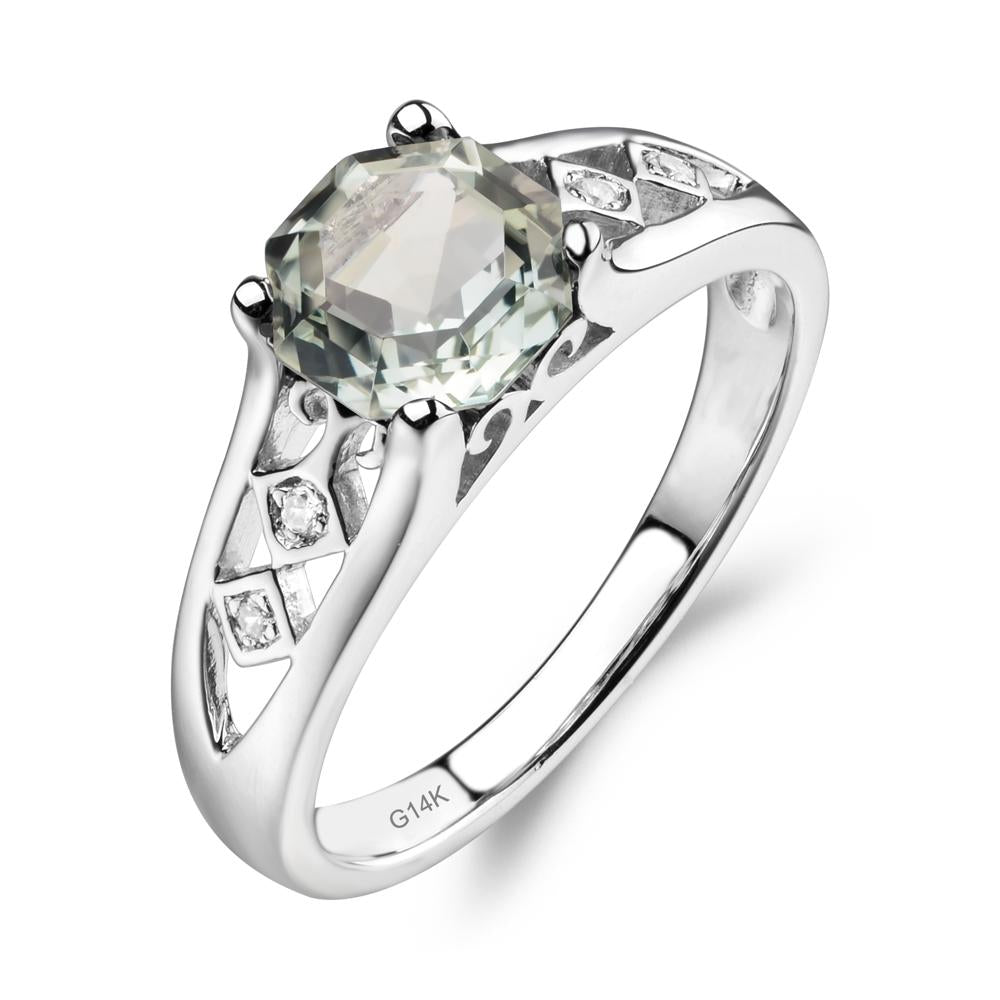 Vintage Style Octagon Cut Green Amethyst Ring - LUO Jewelry #metal_14k white gold
