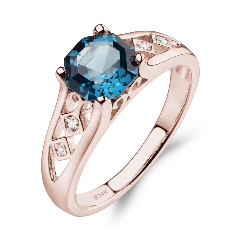 Vintage Style Octagon Cut London Blue Topaz Ring - LUO Jewelry #metal_14k rose gold