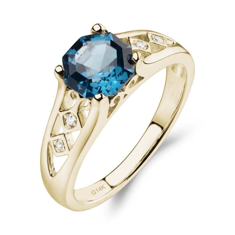 Vintage Style Octagon Cut London Blue Topaz Ring - LUO Jewelry #metal_14k yellow gold