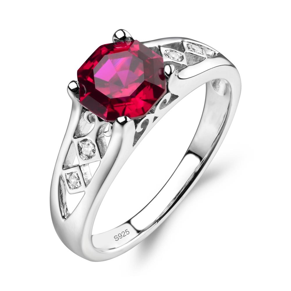 Vintage Style Octagon Cut Ruby Ring - LUO Jewelry #metal_sterling silver