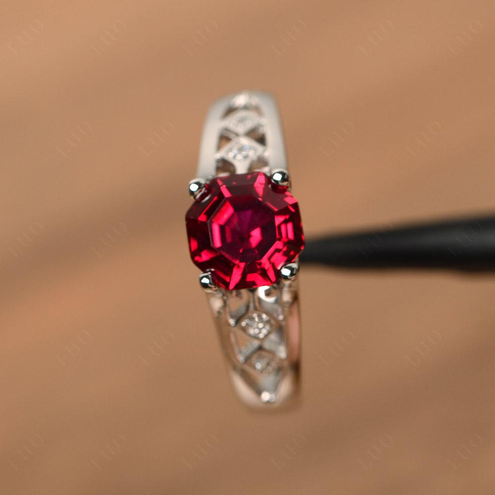 Vintage Style Octagon Cut Ruby Ring - LUO Jewelry