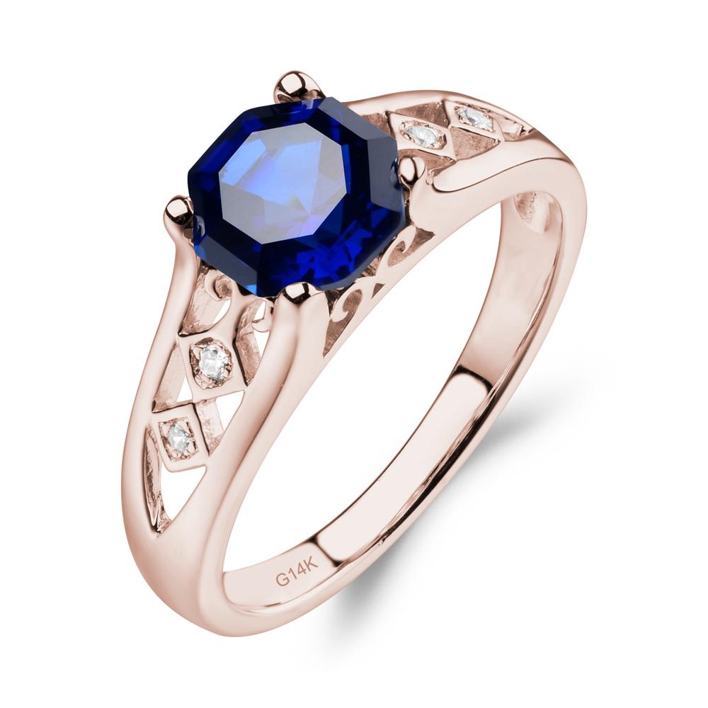 Vintage Style Octagon Cut Lab Sapphire Ring - LUO Jewelry #metal_14k rose gold