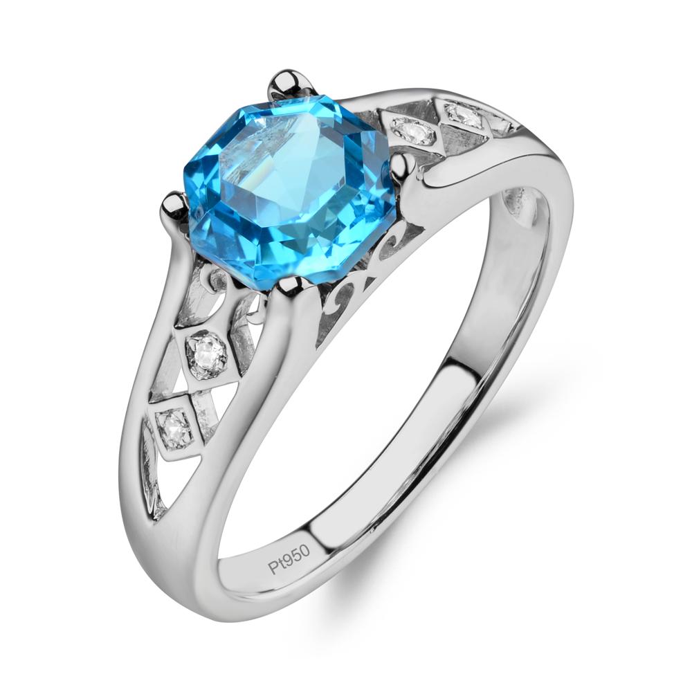 Vintage Style Octagon Cut Swiss Blue Topaz Ring - LUO Jewelry #metal_platinum