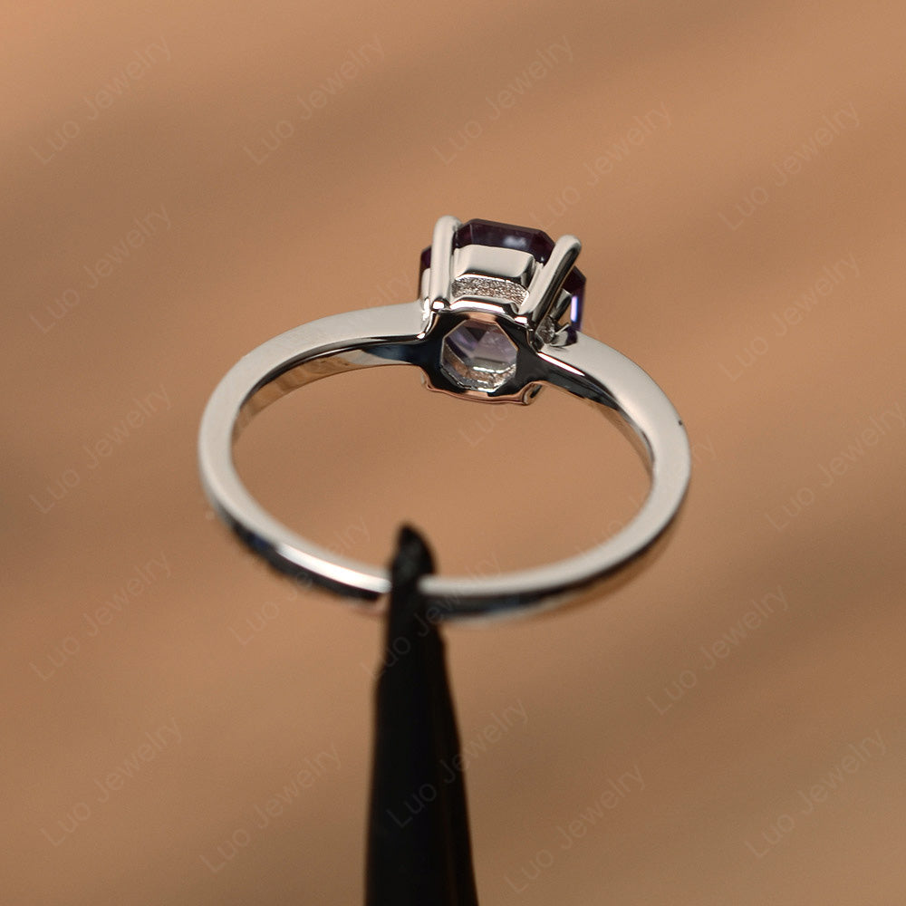 Octagon Cut Alexandrite Solitaire Ring White Gold - LUO Jewelry