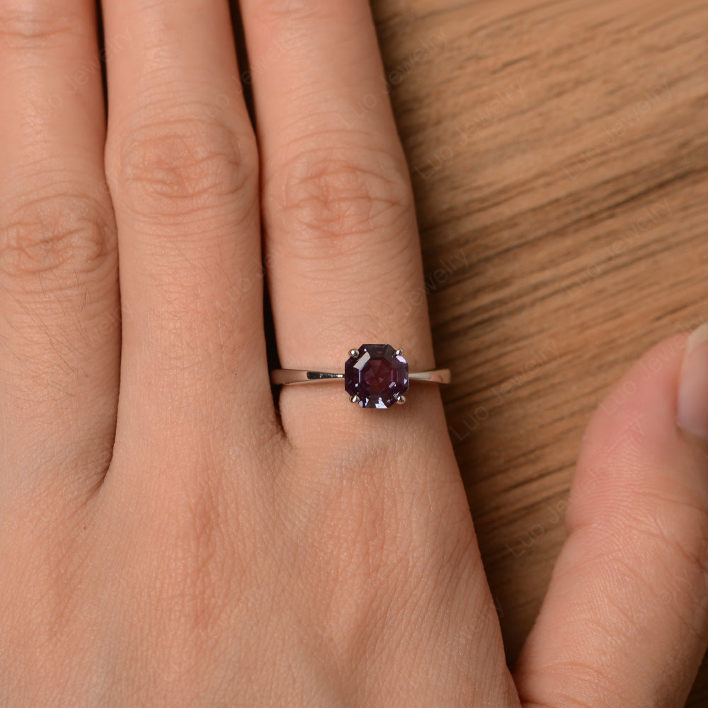 Octagon Cut Alexandrite Solitaire Ring White Gold - LUO Jewelry