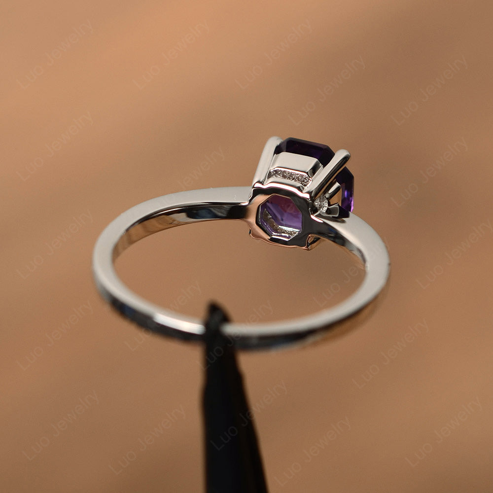 Octagon Cut Amethyst Solitaire Ring White Gold - LUO Jewelry