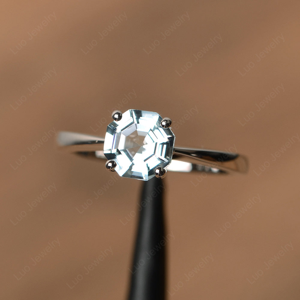 Octagon Cut Aquamarine Solitaire Ring White Gold - LUO Jewelry