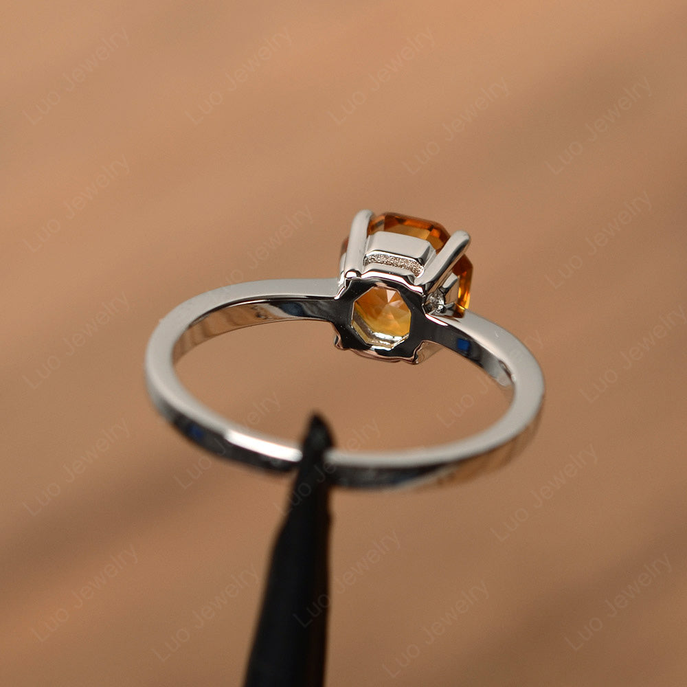 Octagon Cut Citrine Solitaire Ring White Gold - LUO Jewelry