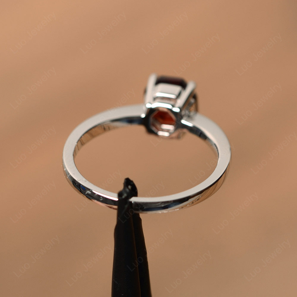 Octagon Cut Garnet Solitaire Ring White Gold - LUO Jewelry