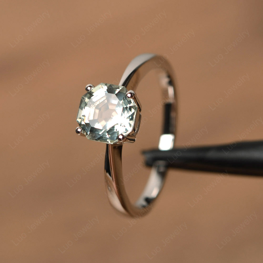 Octagon Cut Green Amethyst Solitaire Ring White Gold - LUO Jewelry