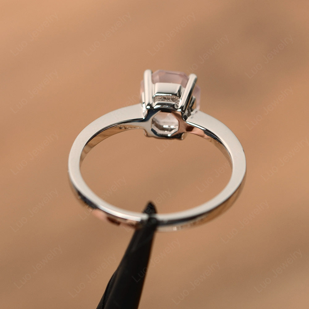 Octagon Cut Rose Quartz Solitaire Ring White Gold - LUO Jewelry