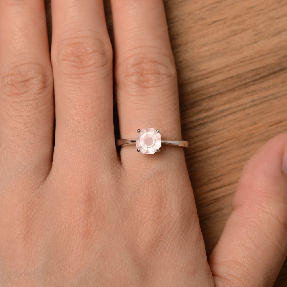Octagon Cut Rose Quartz Solitaire Ring White Gold - LUO Jewelry