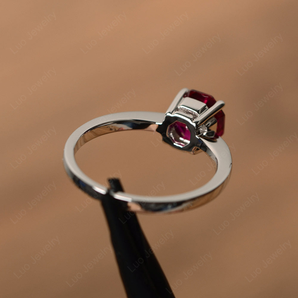 Octagon Cut Ruby Solitaire Ring White Gold - LUO Jewelry