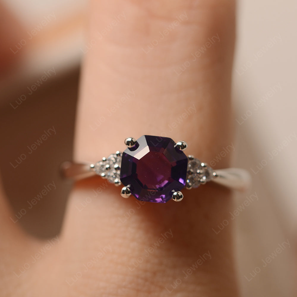 Octagon Cut Amethyst Engagement Ring Gold - LUO Jewelry