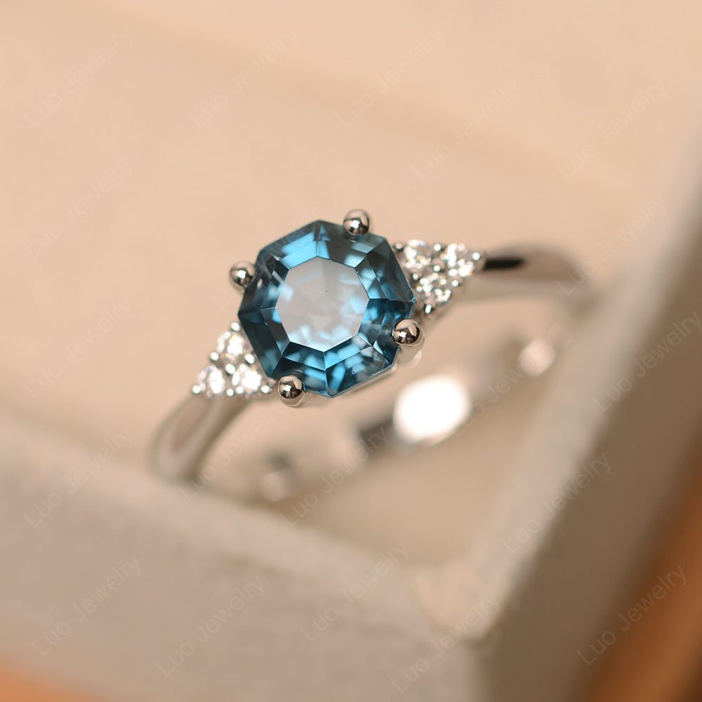 Octagon Cut London Blue Topaz Engagement Ring Gold - LUO Jewelry