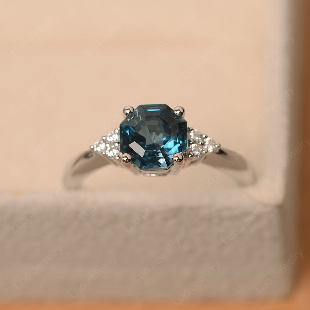 Octagon Cut London Blue Topaz Engagement Ring Gold - LUO Jewelry