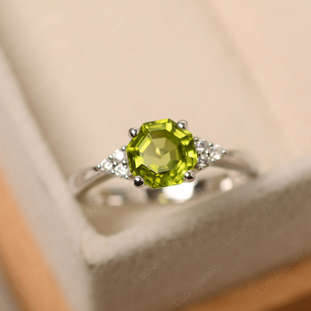 Octagon Cut Peridot Engagement Ring Gold - LUO Jewelry