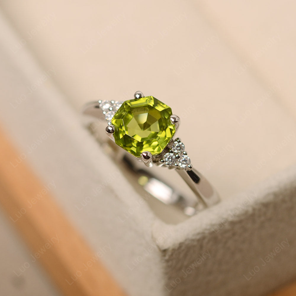 Octagon Cut Peridot Engagement Ring Gold - LUO Jewelry