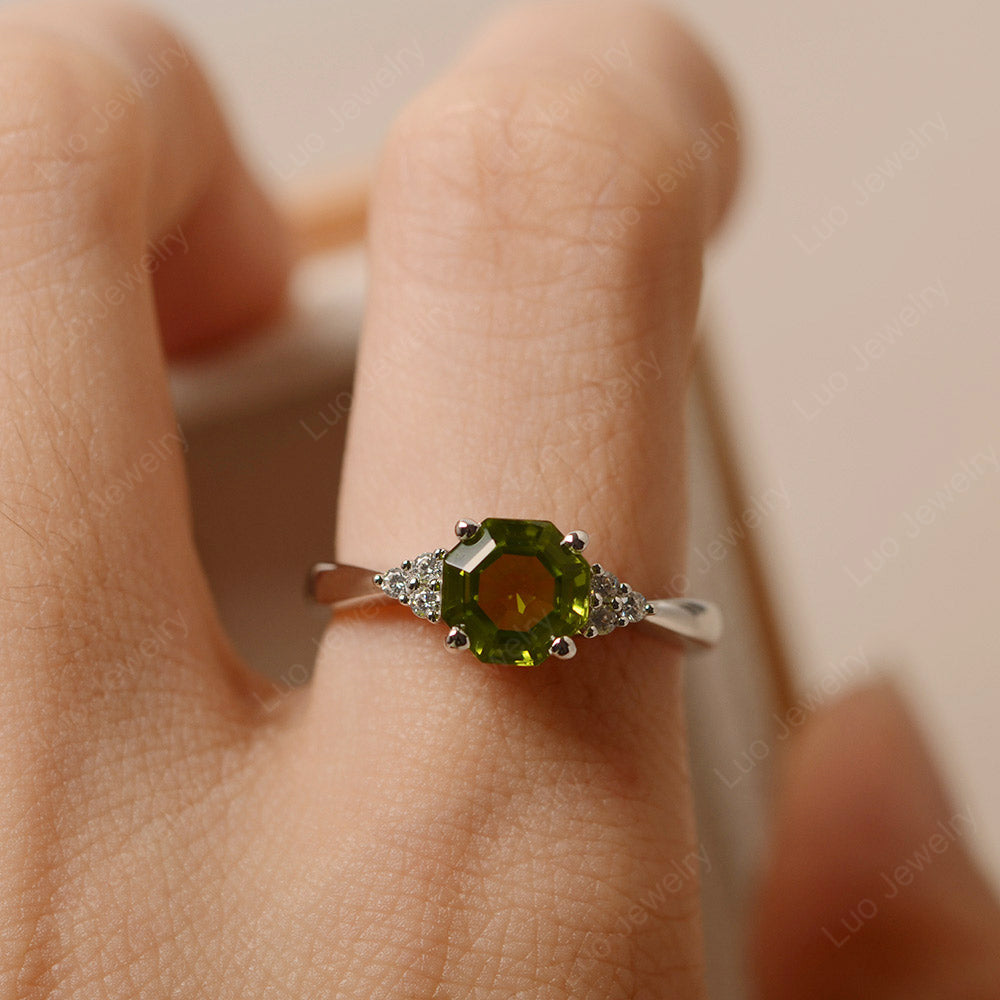 Octagon Cut Peridot Engagement Ring Gold - LUO Jewelry