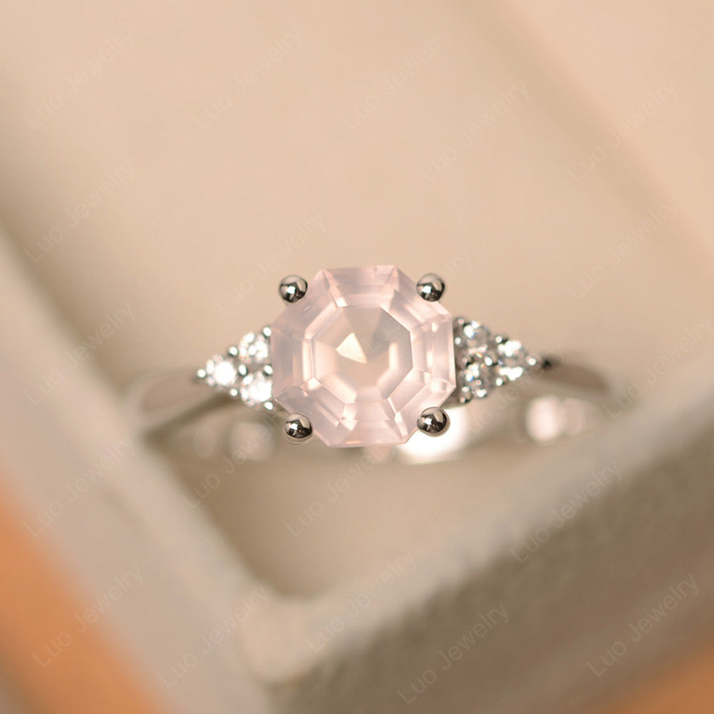 Octagon Cut Rose Quartz Engagement Ring Gold - LUO Jewelry