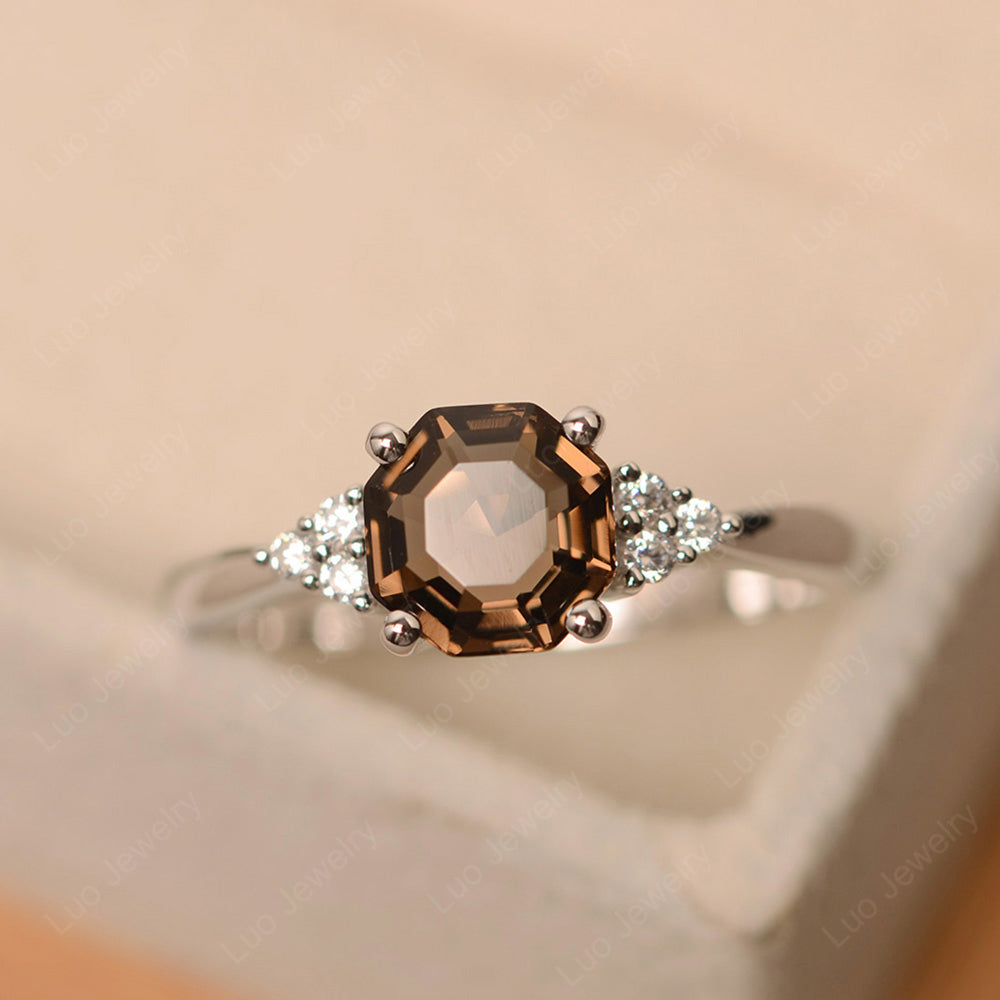 Octagon Cut Smoky Quartz  Engagement Ring Gold - LUO Jewelry