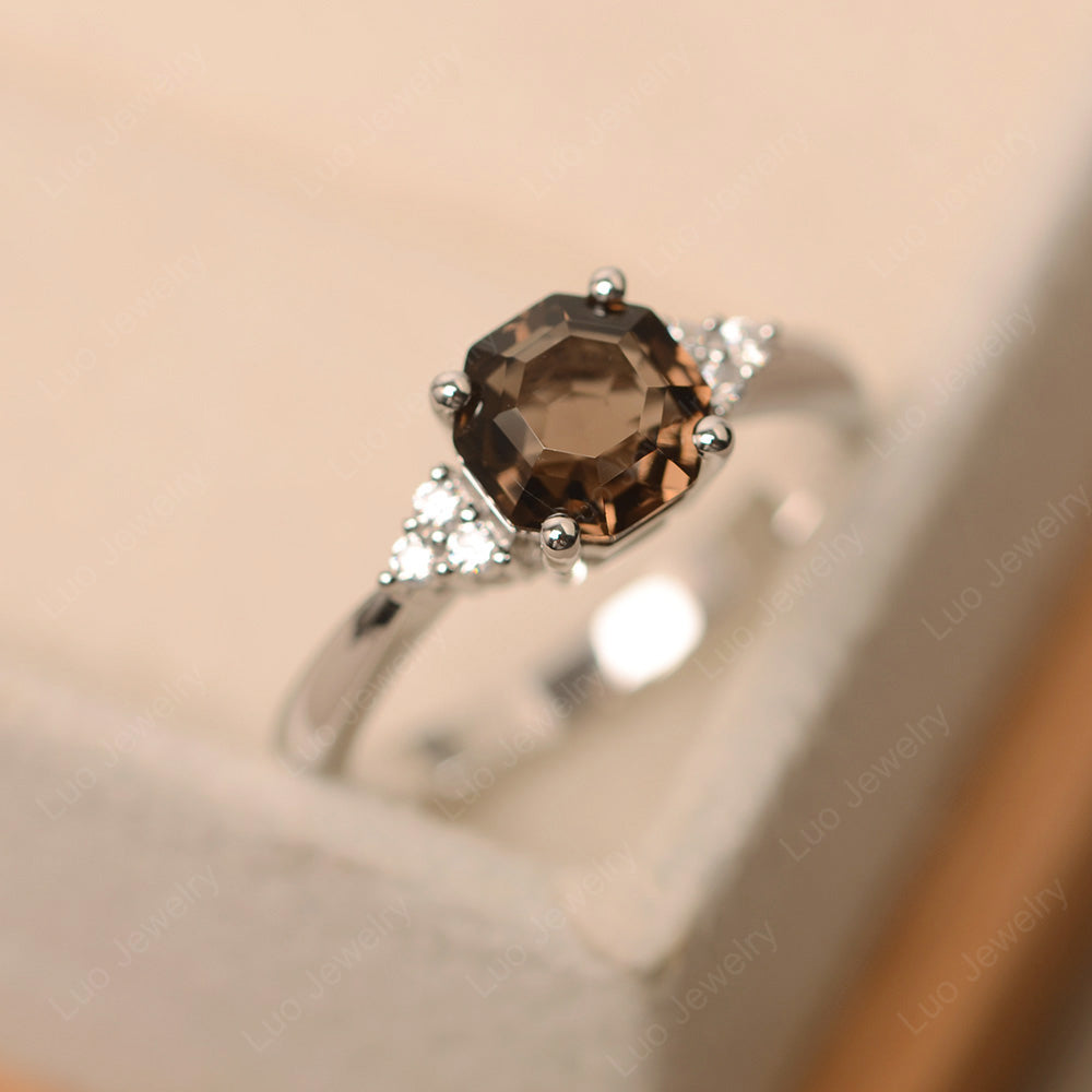 Octagon Cut Smoky Quartz  Engagement Ring Gold - LUO Jewelry