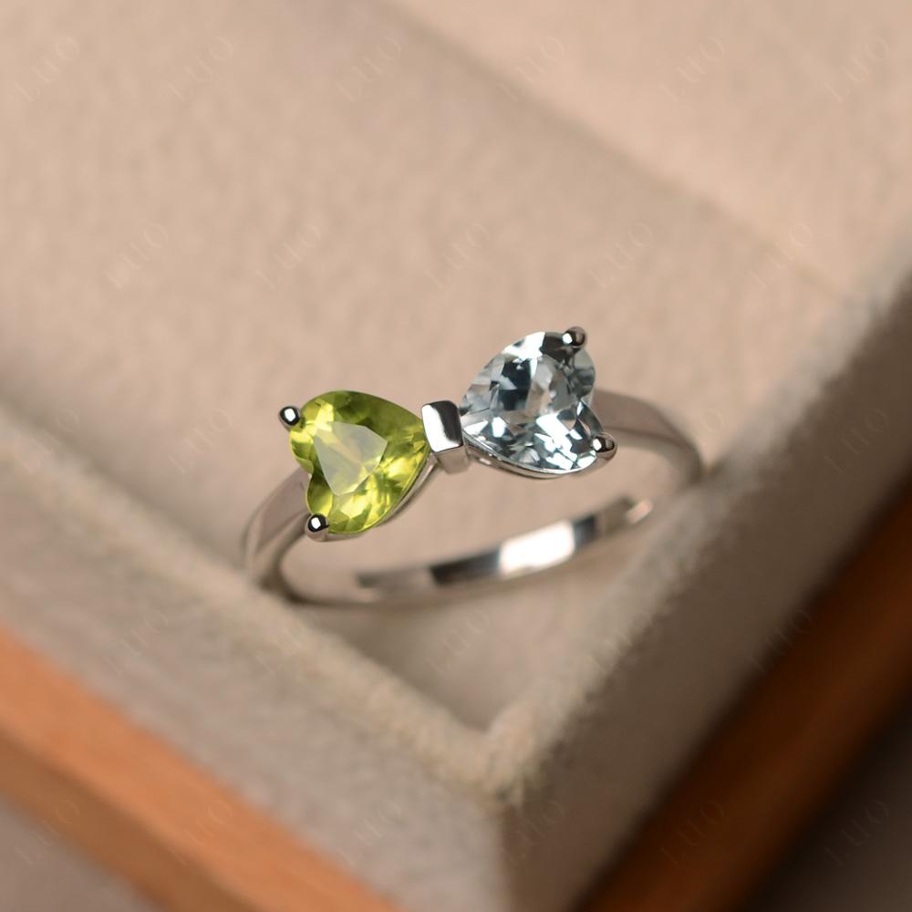 Heart Shaped Aquamarine and Peridot Mothers Ring - LUO Jewelry