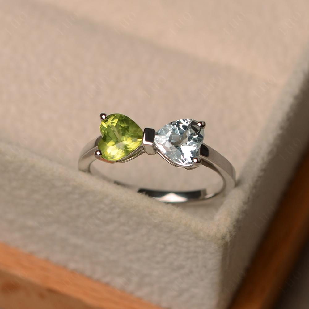 Heart Shaped Aquamarine and Peridot Mothers Ring - LUO Jewelry