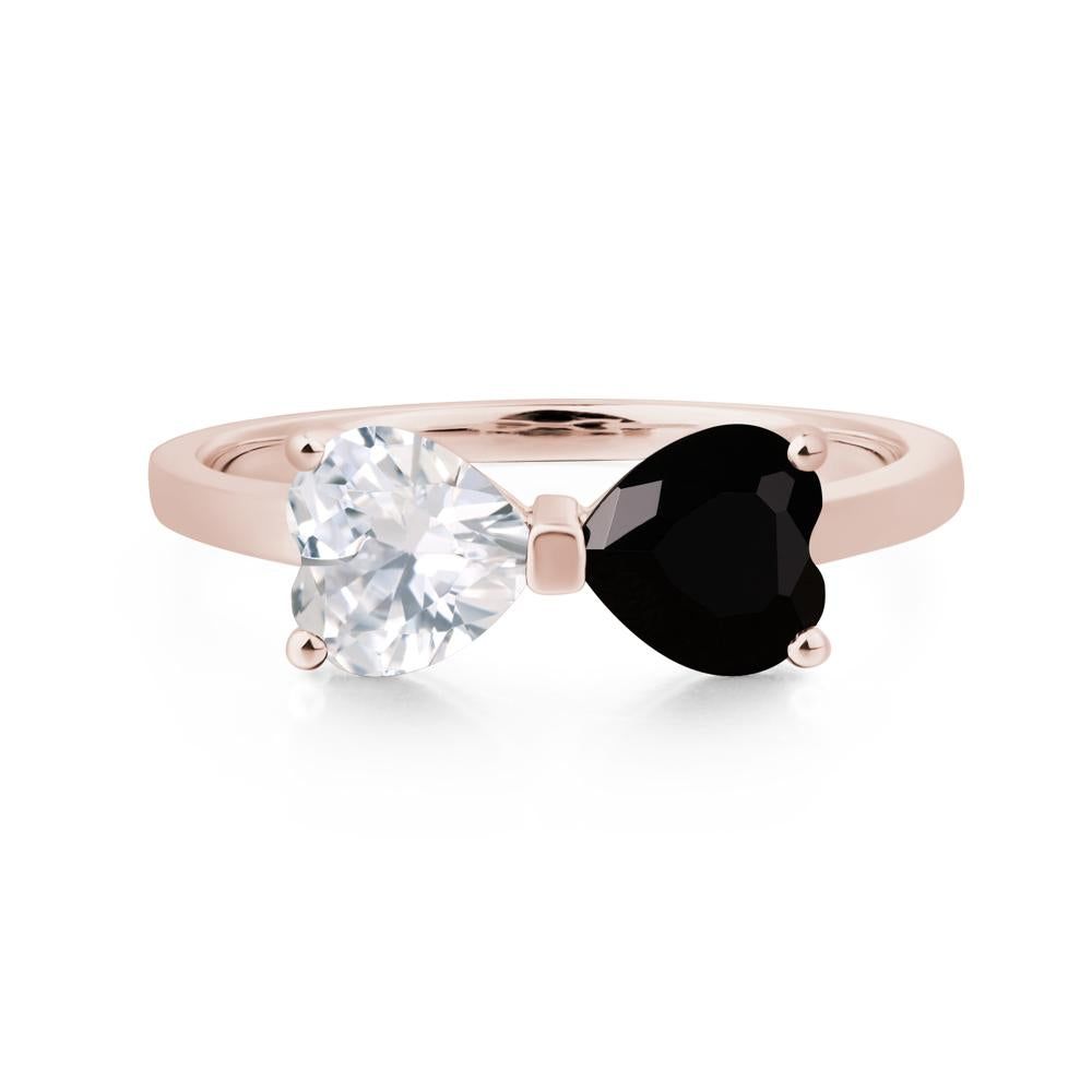 Black Spinel and Cubic Zirconia Two Stone Heart Ring LUO