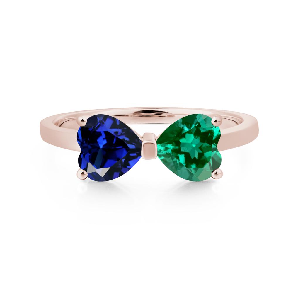 Heart Shaped Lab Emerald and Sapphire Mothers Ring - LUO Jewelry #metal_14k rose gold