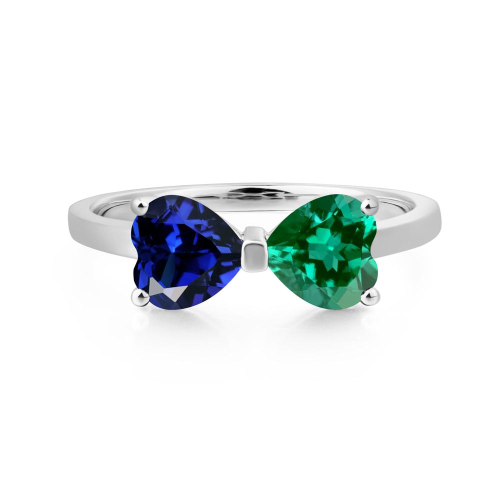 Heart Shaped Lab Emerald and Sapphire Mothers Ring - LUO Jewelry #metal_sterling silver