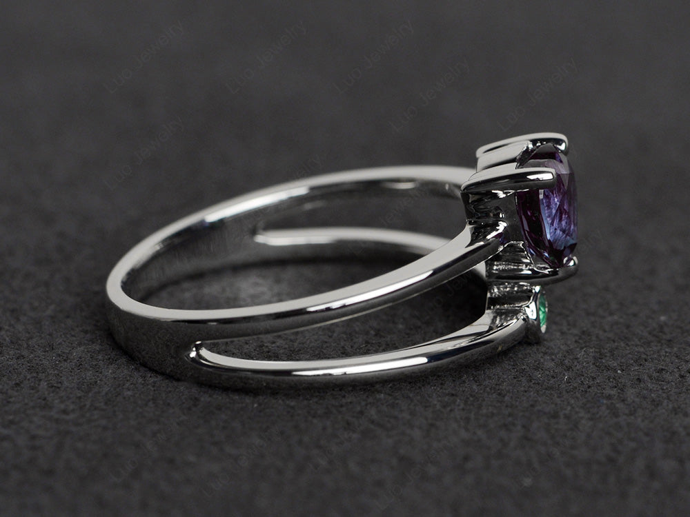 Heart Shaped Alexandrite Split Shank Ring Silver - LUO Jewelry