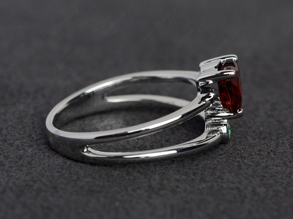Heart Shaped Garnet Split Shank Ring Silver - LUO Jewelry