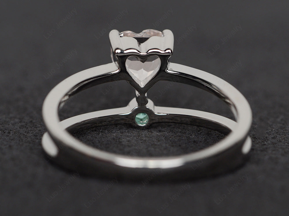 Heart Shaped Morganite Split Shank Ring Silver - LUO Jewelry