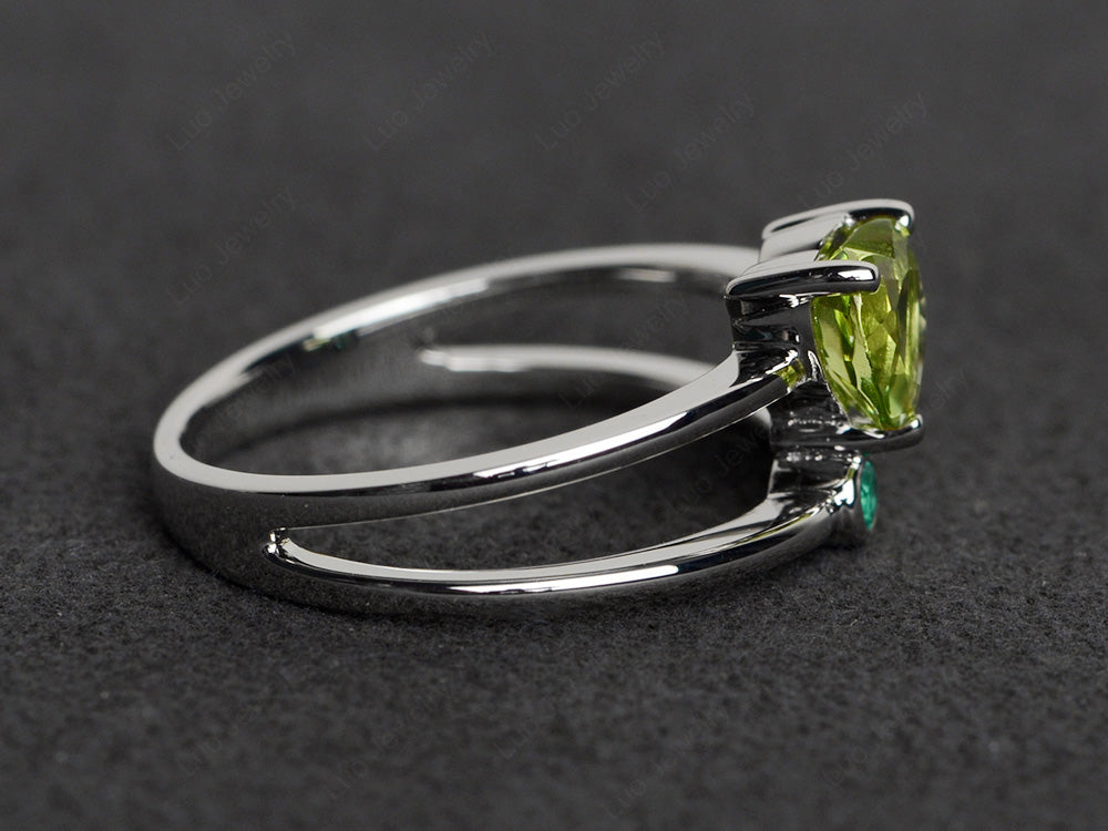 Heart Shaped Peridot Split Shank Ring Silver - LUO Jewelry