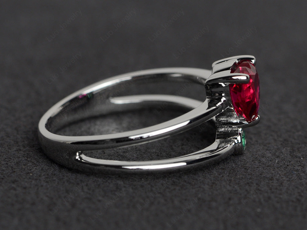 Heart Shaped Ruby Split Shank Ring Silver - LUO Jewelry