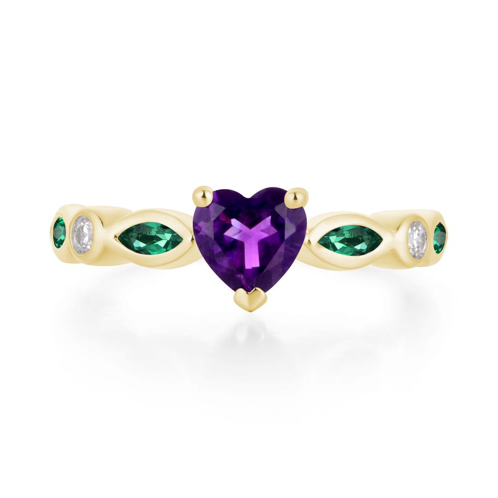 Heart Amethyst and Emerald Wedding Ring - LUO Jewelry #metal_18k yellow gold