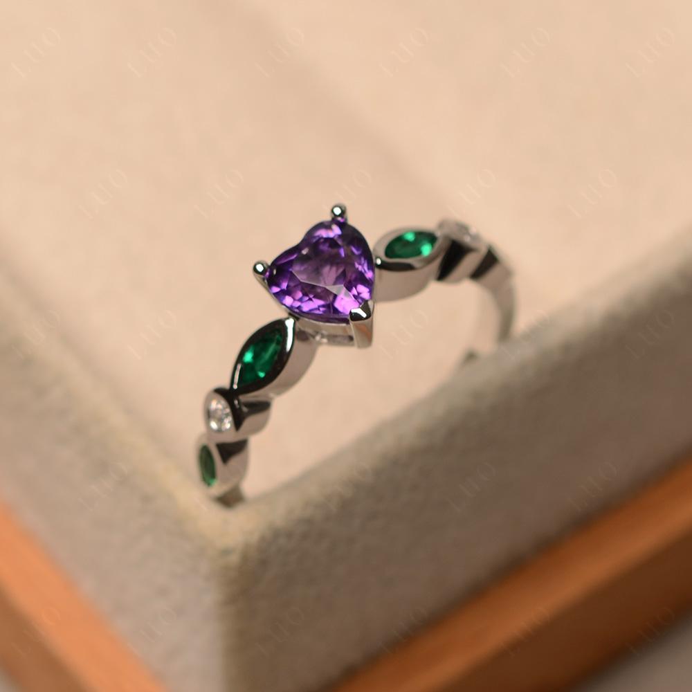 Heart Amethyst and Emerald Wedding Ring - LUO Jewelry