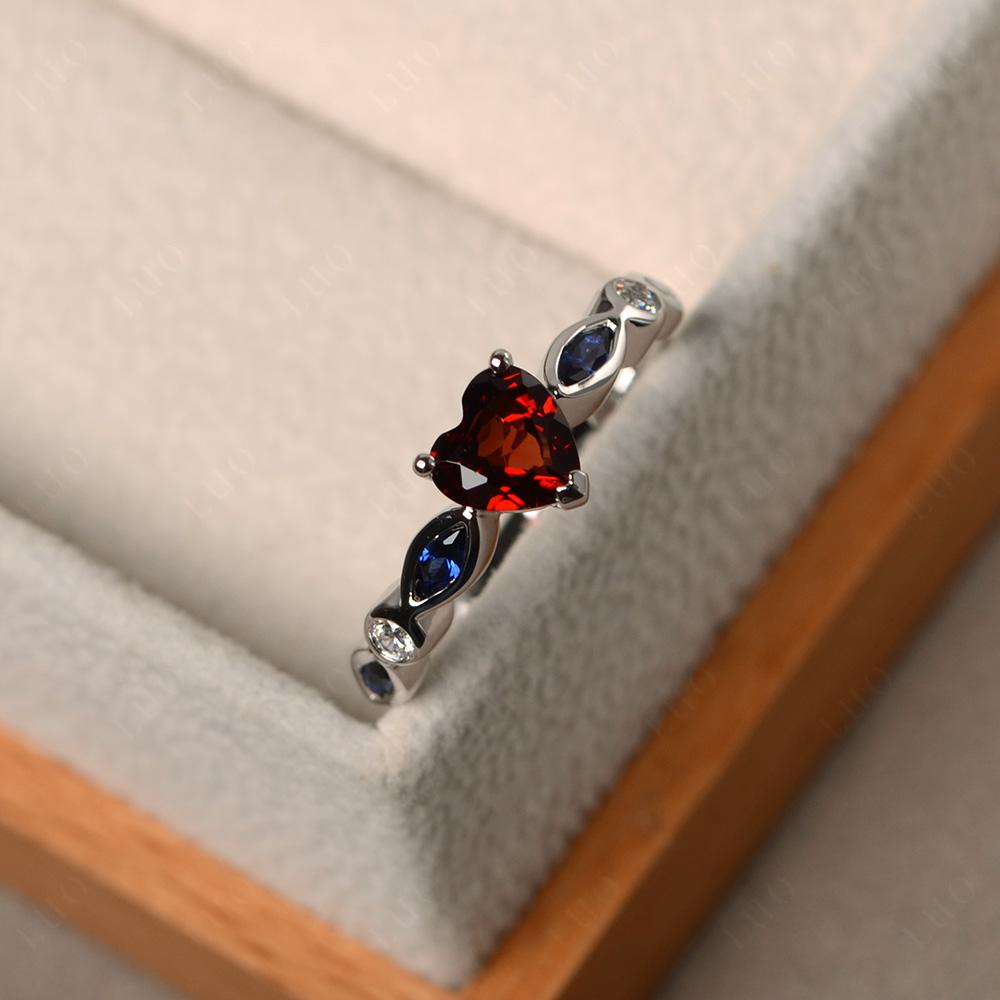 Heart Garnet Wedding Ring - LUO Jewelry