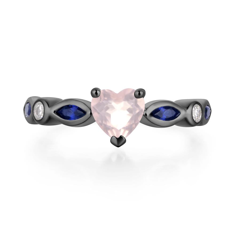 Heart Rose Quartz Wedding Ring - LUO Jewelry #metal_black finish sterling silver